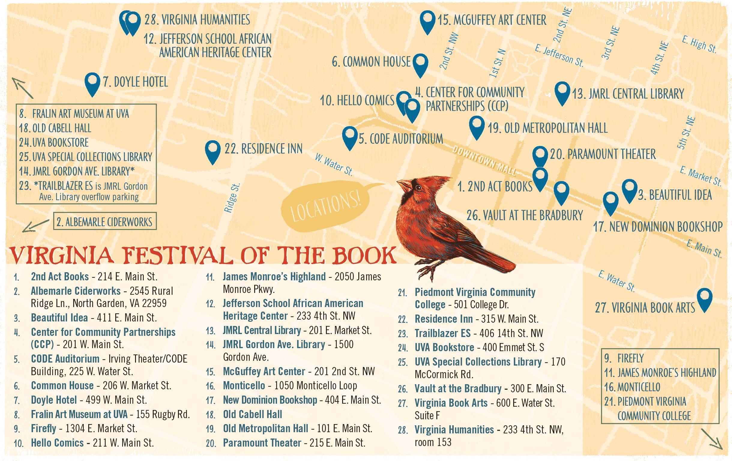 A map of Charlottesville Festival locations